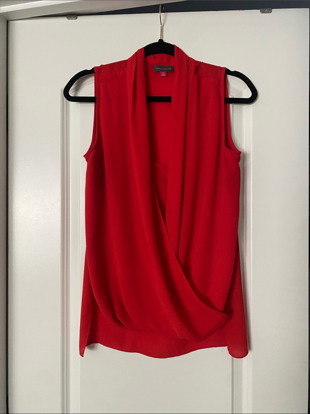 Vince Camuto Red Sleeveless Draped Surplice Blouse